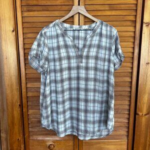 Pleione Black & White Plaid Blouse